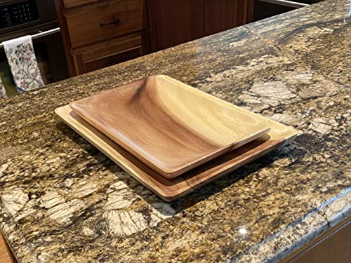 Wrightmart Wooden Trays, Set of 2, Decorative Rustic Food, Fruit, and Snack, Charcuterie-Appetizer Servers – Perfect Kitchen, Ottoman or Coffee Table WRIGHTMART