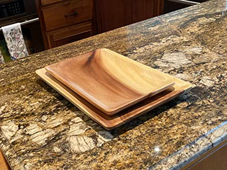 Wrightmart Wooden Trays, Set of 2, Decorative Rustic Food, Fruit, and Snack, Charcuterie-Appetizer Servers – Perfect Kitchen, Ottoman or Coffee Table WRIGHTMART