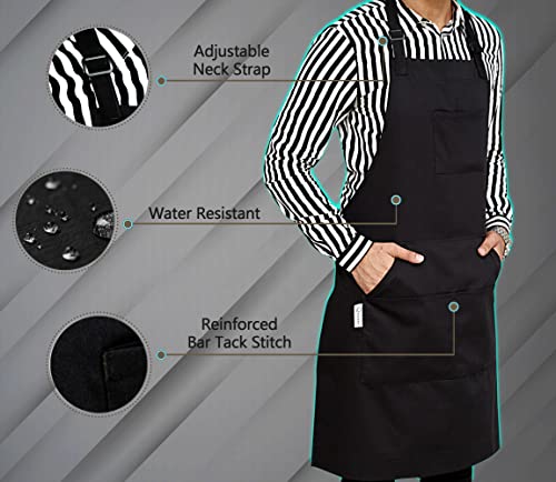 RUVANTI Work Aprons for Men/Women with Pockets - Adjustable up to XXL - Professional Grade Durability - Black Apron for Barber, Chef, BBQ, Kitchen, RUVANTI