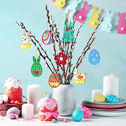 TOYANDONA 48 Pcs Easter Wooden Ornaments, Unfinished Wood Easter Cutouts Hanging Embellishments Easter Wooden Crafts for Kids Easter Party Supplies - WoodArtSupply