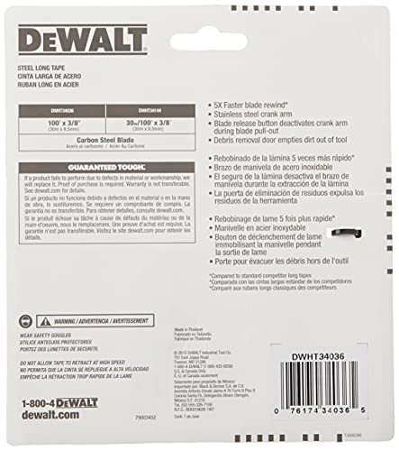 DEWALT Tape Measure, 100-Foot, Self-Lock, Solid Chrome Finish, Rubber Grip (DWHT34036L) DEWALT