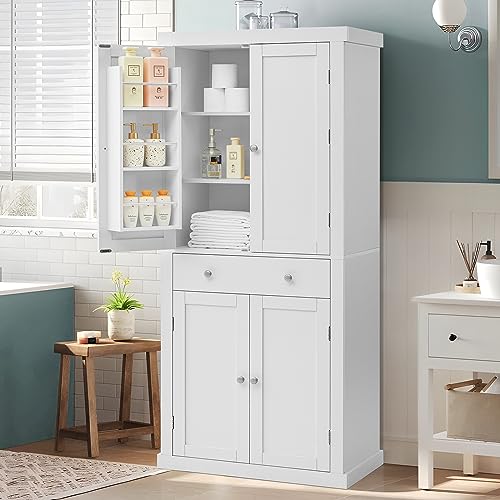 usikey 72” Kitchen Pantry Cabinet, Tall Storage Cabinet with 4 Doors and 1 Drawer, Freestanding Cupboard with 6 Hanging Shelves and Adjustable usikey