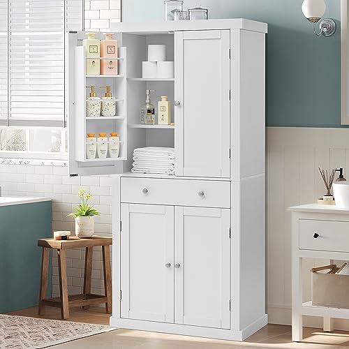 usikey 72” Kitchen Pantry Cabinet, Tall Storage Cabinet with 4 Doors and 1 Drawer, Freestanding Cupboard with 6 Hanging Shelves and Adjustable - WoodArtSupply