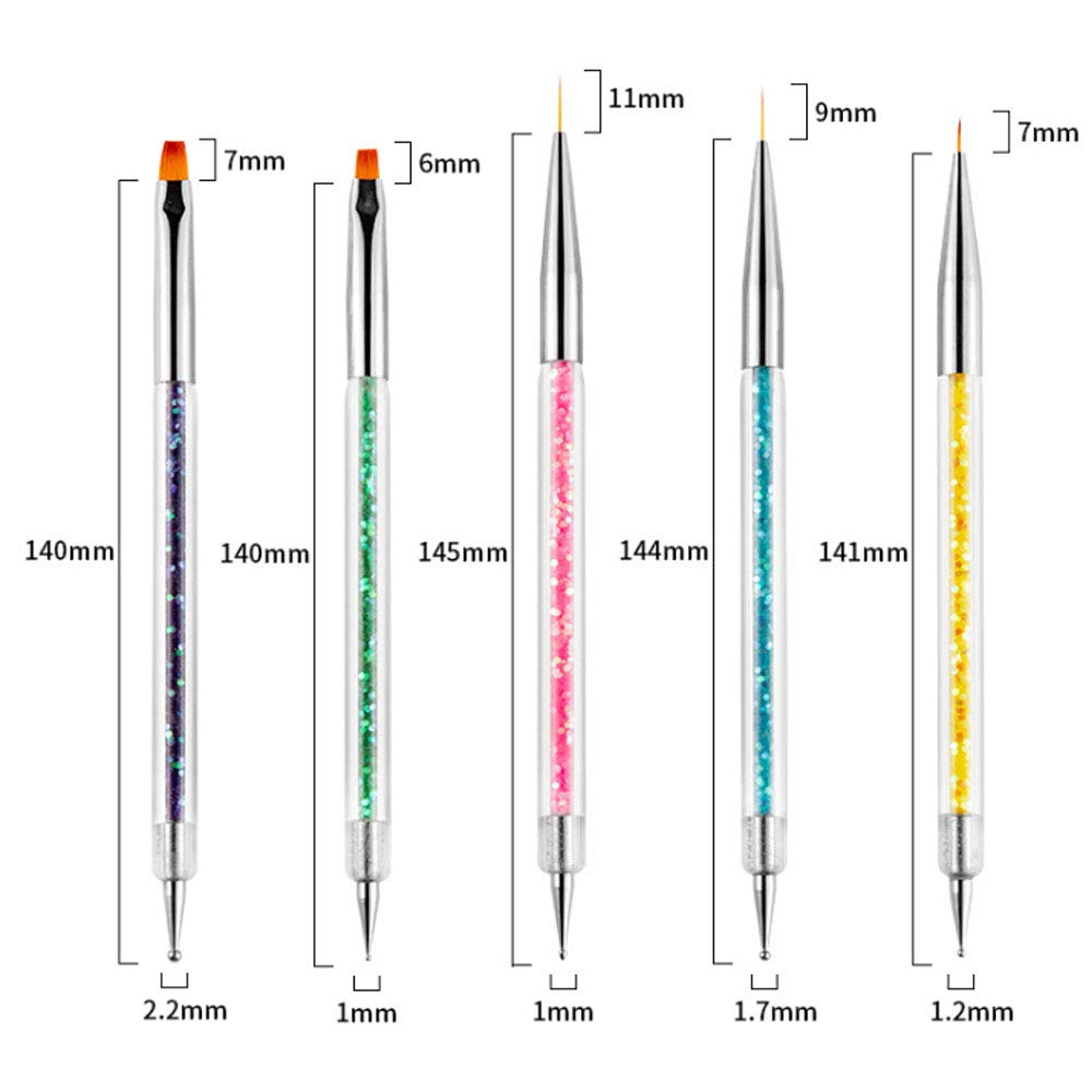 iFwevs Nail Art Brushes,5pcs Double Ended Brush & Dotting Tool Kit,Including Nail Liner Brush and Nail Dotting Pens for Nail Art Nail Salon iFwevs