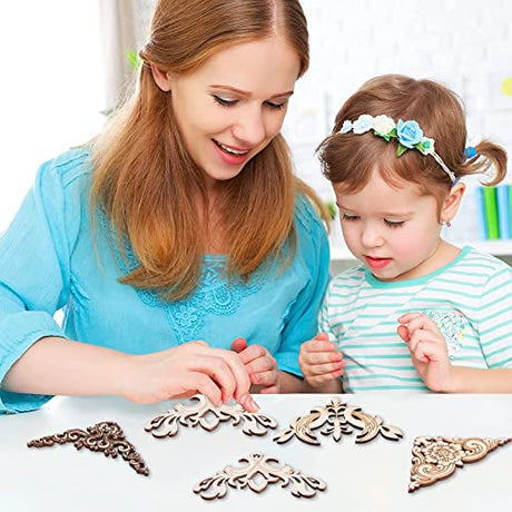 LiQunSweet 20 Pcs 4 Styles Vintage Flower Hollow Carved Unfinished Wood Pieces Book Corner Protector for DIY Craft Applique Furniture Door Decor LiQunSweet