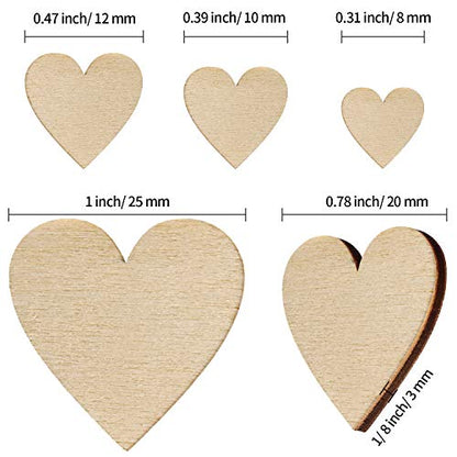 500 Pieces Wood Heart Cutouts Unfinished Wooden Heart Slices Blank Wood Heart Wood Slices Embellishments Ornaments for Christmas, Wedding, Valentine,