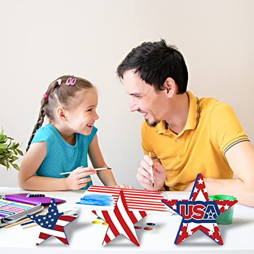 Whaline 3 Sizes 4th of July Wooden Stars Cutouts Patriotic Wooden Stars Unfinished Blank Slice Ornament for Independence Day Christmas Farmhouse Home Whaline