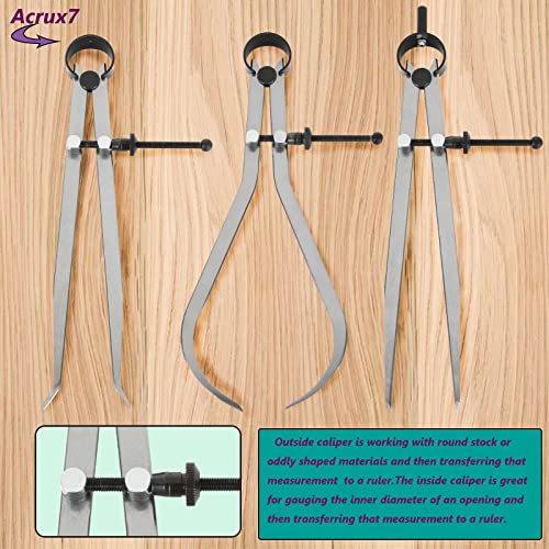Acrux7 3pcs 8 Inch Long Spring Caliper Set, Carbon Steel Outside Divider Caliper Compass, Calipers Measuring Tool for Wood Turning Lathe Projects Acrux7