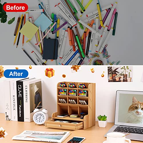 Marbrasse Wooden Desk Organizer, Multi-Functional DIY Pen Holder, Organizer for desk, Desktop Stationary, Easy Assembly, Home Office Art Supplies