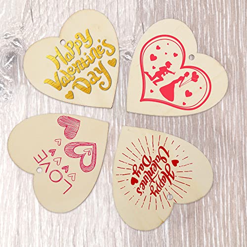 Lucleag 60 Pieces Valentines Wooden Heart Slices, Unfinished Wooden Heart for Crafts, Predrilled DIY Wooden Heart Cutouts with Natural Twine for - WoodArtSupply