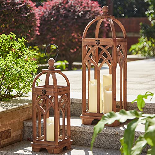 Glitzhome Farmhouse Decorative Lanterns Wooden Candle Lantern Church Window Frame Lanterns for Wedding Mantle Entryway Home Patio Balcony Garden, glitzhome
