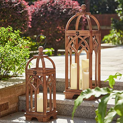 Glitzhome Farmhouse Decorative Lanterns Wooden Candle Lantern Church Window Frame Lanterns for Wedding Mantle Entryway Home Patio Balcony Garden,