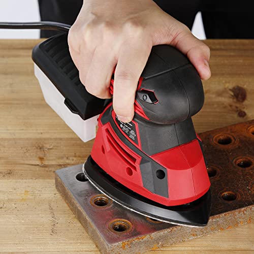 POPULO Electric Sander Tool,Hand Sander 14,000 OPM with 12 Pieces Sandpapers, Detail Sander with Dust Box for Woodworking,Suitable for Tight Spaces