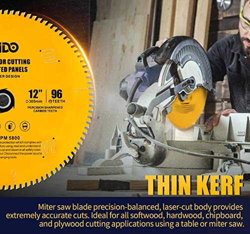 MIDO PROFESSIONAL ABRASIVE 12 Inch Miter Saw Blade 96 Teeth Circular Saw Blade 1" Arbor Table Saw Blade for Purpose Hard & Soft Wood Unique Noise MIDO Professional Abrasive