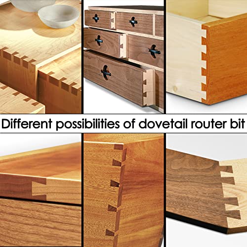 KOWOOD Dovetail Router Bit Set 6 Sizes with 1/4 Inch Shank ,Cutting Dia in 1/4" 3/8" 1/2" 5/8" 3/4" 7/8" Wood Milling Cutter Tool for Making Boxes - WoodArtSupply