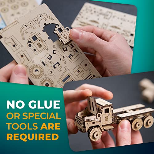 UGEARS Military Truck 3D Puzzle - Wooden Model Kit for Adults to Build - Mechanical Model Truck Car Making Kit - 3D Jigsaw Puzzle Wood Off-Road Car - UGEARS