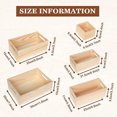 Aweyka 6 Packs Unfinished Wood Box in 5 Sizes Rustic Handles Wooden Box Storage Organizer Container Craft Box Nesting Treasure Boxes for Crafts Home - WoodArtSupply