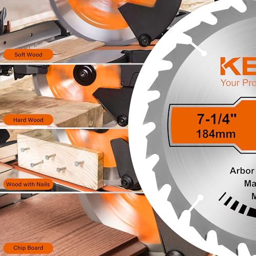 KENDO 10-Pack 7-1/4 24T Inch Carbide-Tipped Circular Saw Blade with 5/8 Inch Arbor, Professional ATB Finishing Woodworking Miter/Table Saw Blades for