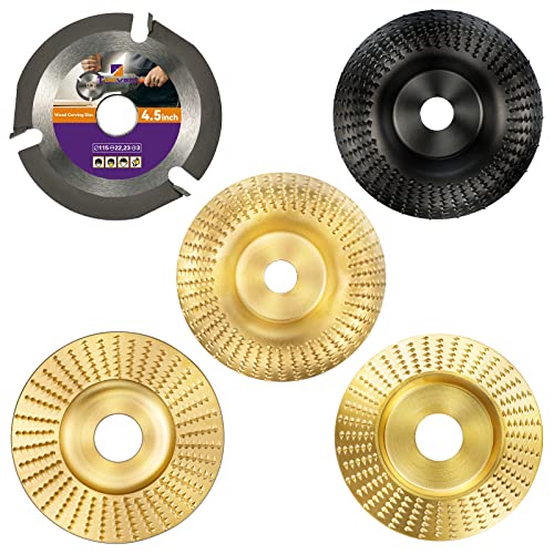 TOOVEM Angle Grinder Carving Disc Kit 5 PCS Including 4 Wood Shaping Grinding Discs and 1 Speedcutter Wood Carving Disc for 4" or 4 1/2" Angle - WoodArtSupply