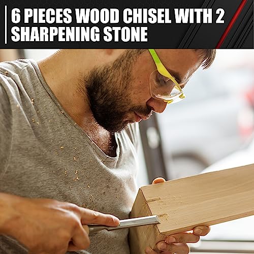 C&T 8 Pieces Premium Wood Chisel Set with Wooden Case,6 Pieces Wood Chisel with 2 Sharpening Stone,Woodworking Carving Chisel Kit,Chrome Vanadium - WoodArtSupply