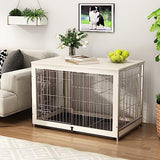 Piskyet Wooden Dog Crate Furniture with Divider Panel, Dog Crate End Table with Fixable Slide Tray, Double Doors Dog Kennel Indoor for Large Piskyet