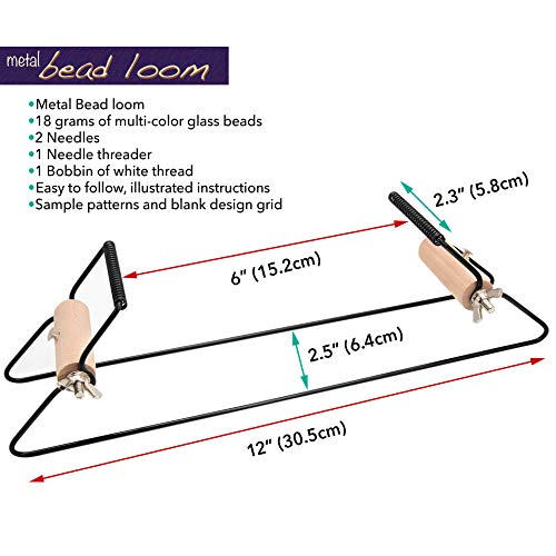 The Beadsmith Metal Bead Loom Kit, Includes Loom (12.5" x 2.5" x 3"), Thread, Needles, and 18 Grams Glass Beads for Bracelets, Necklaces, Belts, and - WoodArtSupply