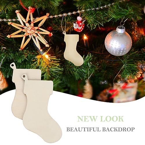 FOMIYES 50pcs Stockings Wooden Chips, Unfinished Christmas Wood Hanging Ornaments, Craft Christmas Tree Stockings Hanging Pieces, Wooden Stockings FOMIYES