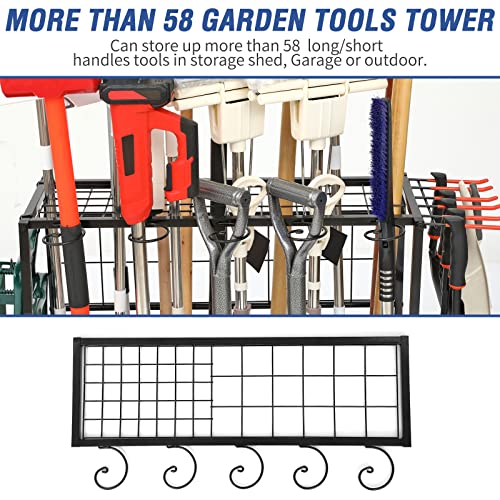 Garden Tool Organizer for Garage, Garden Tool Rack, Up to 58 Long Handled Tools, Yard Tool Holder for Garage, Shed, Outdoor, Tool Stand, Black Kingarage