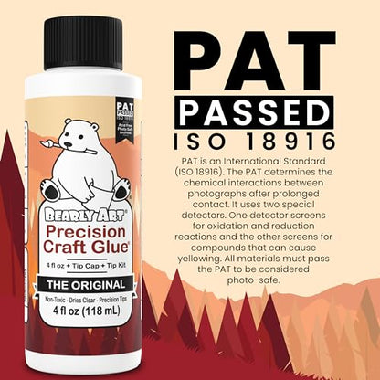 Bearly Art Precision Craft Glue - The Original - 4fl oz - Tip Kit Included - Dries Clear - Metal Tip - Wrinkle Resistant - Flexible and Crack - WoodArtSupply