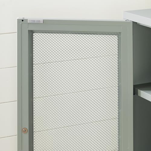 South Shore Eddison Metal Mesh 2-Door Storage Cabinet, Sage Green - WoodArtSupply