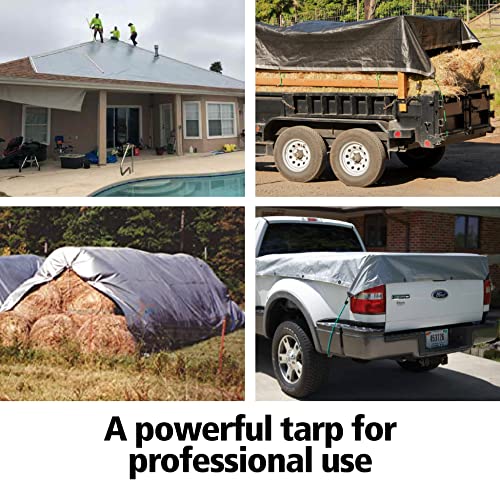12x20 Ultra Heavy Duty Tarp, Extra Thick 16 Mil, UV Resistant, Grommets Every 18 Inches - Waterproof Plastic Poly Tarpaulin - (Reversible, Silver and KING-A-MA-JIGS