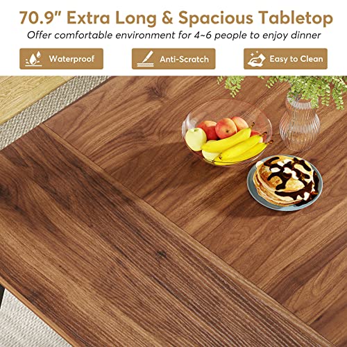 LITTLE TREE 70.9 Inch Large Rectangular Dining Table Kitchen Furniture,Brown+Black - WoodArtSupply