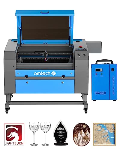 OMTech 80W CO2 Laser Engraver with LightBurn & Water Chiller, 20"x28" Laser Engraving Cutting Machine with Autofocus Autolift 4 Way Pass Air Assist, - WoodArtSupply