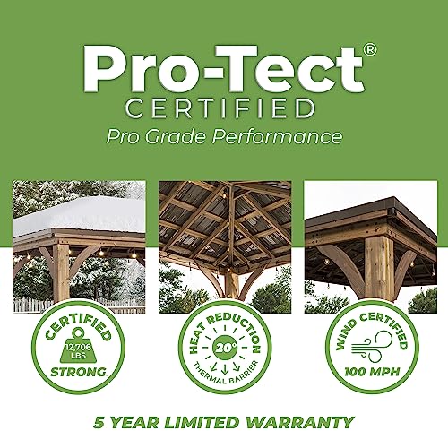 Backyard Discovery Barrington 20 ft. x 12 ft. All Cedar Wood Carport Pavilion Gazebo, Shade, Rain, Hard Top Steel Metal Roof, All Weather Protected, Backyard Discovery