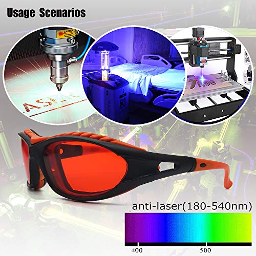 JILERWEAR Professional 180nm-540nm OD 6+ Violet/Blue/Green Laser Safety Glasses for 405nm, 445nm, 450nm,473nm, 532nm Laser Lightweight and Fashion JILERWEAR