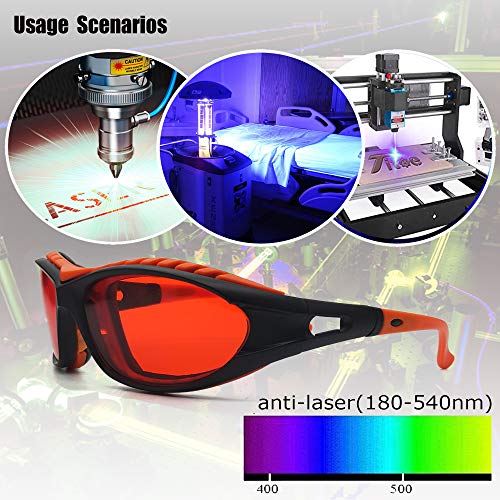 JILERWEAR Professional 180nm-540nm OD 6+ Violet/Blue/Green Laser Safety Glasses for 405nm, 445nm, 450nm,473nm, 532nm Laser Lightweight and Fashion - WoodArtSupply