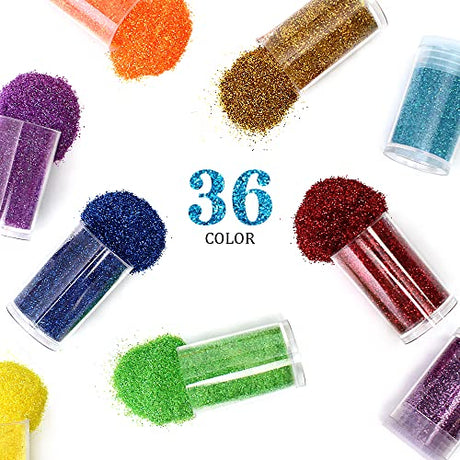 36 Colors Glitter Set, Fine Glitter for Resin, Arts and Craft Supplies Glitter, Cosmetic Glitter for Body Nail Face Hair Eyeshadow Lip Gloss Makeup, LICOOL GLITTER