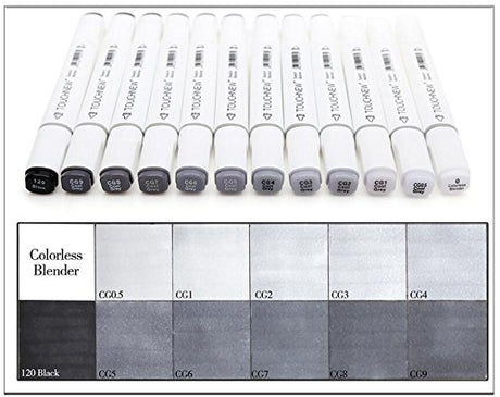 12 Colors Grayscale Art Marker Pen Double-Ended Sketch Markers Alcohol Based Ink Neutral Gray Tones Art Supplies (12 Colors Cool gery style) BEMLP