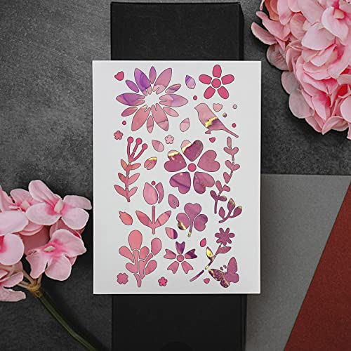 BENECREAT 4PCS 4x7 Inch Flower Grass Pattern Metal Stencils, Nature Theme Butterfly Bird Stencil Template for Wood Carving, Drawings and Woodburning, BENECREAT