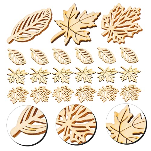 DECHOUS 40pcs Wood Decor Woodsy Decor Unfinished Wood Crafts Crafting Ornament Wood Ornaments for Crafts Maple Leaf Wood Decorations Wood Chips Patch DECHOUS