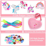 FLYINGSEEDS Unicorn Jewelry Making Kit, 5 Rubber Necklaces and Charms with 100 Big Holes Beads Toy Set, Beading Arts and Crafts, Ideal Gifts for FLYINGSEEDS