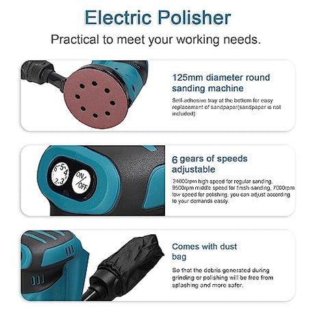 Random Orbit Sander, Weytoll 5'' Brushless Random Orbit Sander, Cordless Orbital Sander, Storage Bag, max. 24000RPM, 6 Speed variable Orbital Sander, Weytoll