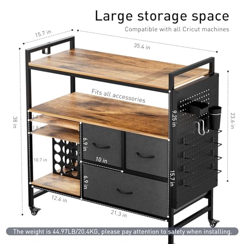 PUNLUXU Organizers and Storage Compatible with Cricut Machines - Vinyl Roll Holder, DIY Pegboard with Accessories Organizer, Rolling Craft Table with PUNLUXU