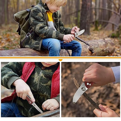 ZLemma Kids Pocket Knife with Sheath Set - Stainless Steel Children’s Folding Pocket Knife with Safety Rounded Tip - WoodArtSupply