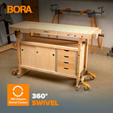 BORA Heavy Duty Workbench 4-Caster Set for Workshop Mobility, Swivel, Locking 155 pound Non-marking Rubber 3-inch Wheels, Total Weight Capacity of Bora