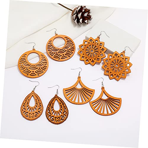 8 Pairs Wooden Geometric Earrings Wooden Earing Women Jewelry Earrings Ethnic Dangle Earrings Drop Dangle Earrings Boho Jewelry Natural Wood Earrings - WoodArtSupply