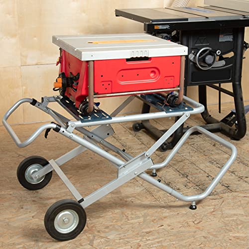 POWERTEC MT4009 Rolling Foldable Table Saw Stand W/ 8-Inch High-Traction Wheels, 330 Lbs Downward Force, Adjustable Mounting Options - WoodArtSupply