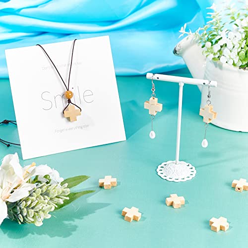 NBEADS 100 Pcs Wooden Cross Pendants, Unfinished Wood Cross Charms Natural Wood Cross Beads for Easter Party DIY Crafts Bracelet Necklace Jewelry NBEADS
