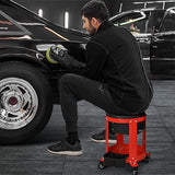 M-AUTO Rolling Workshop Mechanic Stool Creeper Seats with Tool Storage Drawers and Can Holders, 300LbS Garage Rolling Toolbox Stool with Wheels, Work M-AUTO