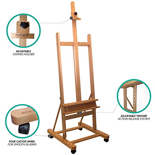 Mont Marte Painting Easel Large Easel for Painting, Studio Easel w/castors Beech Wood Mont Marte